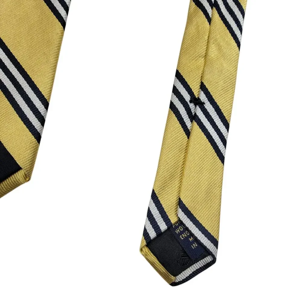 Brooks Brothers Makers Silk Necktie Yellow Navy Striped Repp Woven England USA